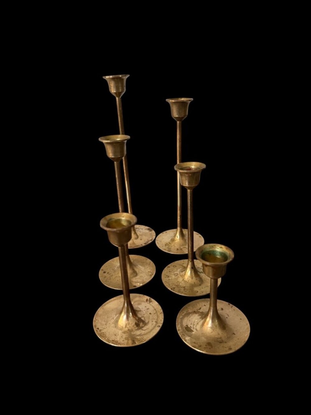 6 Vintage Brass Taper Candlestick Holders Graduated Size Regency MCM cottagecore